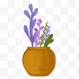手绘卡通彩色紫色盆栽免扣元素
