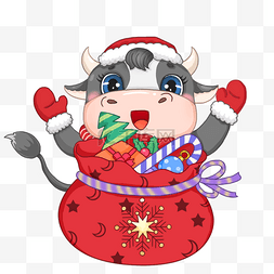 圣诞福图片_怀抱圣诞福袋礼物牛