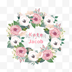 粉色玫瑰花婚礼花环元素