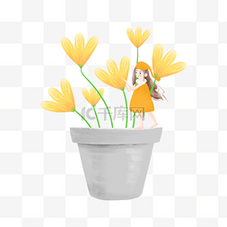 花朵橙色图片_花朵和穿橙色衣服的小女孩