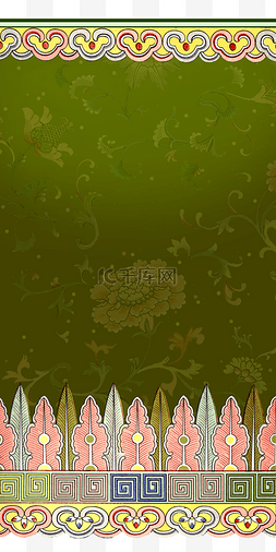 中式古典绿粉芭蕉叶装饰底纹