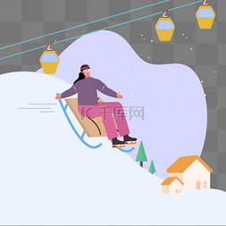 手绘卡通冬季滑雪插画