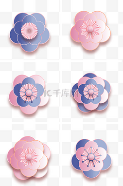 粉色剪纸海报图片_新中式花朵剪纸装饰