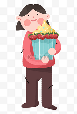 夏季夏天女孩与草莓蛋糕