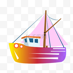 游艇图片_卡通粉色帆船插画