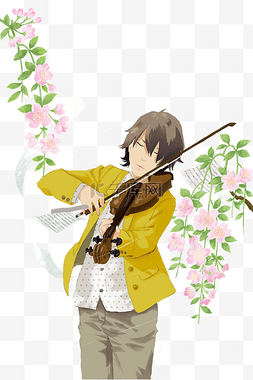 拉小提琴的少年图片_春天拉小提琴的美少年