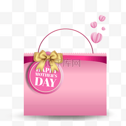 粉色矢量花朵图片_母亲节粉色蝴蝶结手提袋