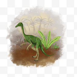 小型恐龙图片_手绘风格在丛林中站立的绿色细颈