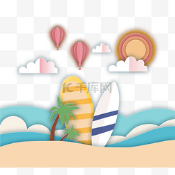 夏日海滩椰树图片_在海边沙滩剪纸夏天