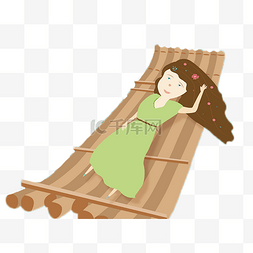 躺在竹筏上的女孩