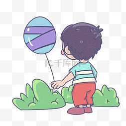 拿着气球的男孩手绘