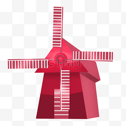 红色的风车建筑插画