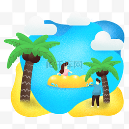 夏日夏季暑假椰子树沙滩海边玩耍