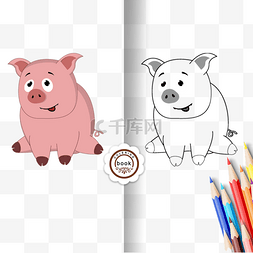 pig clipart black and white 猪儿童画黑