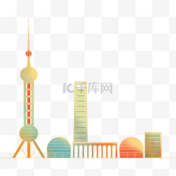 国潮风地标图片_上海国潮城市建筑群