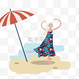 太阳伞图片_海边度假跳舞女孩