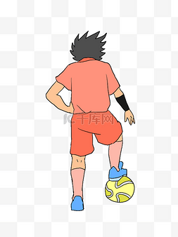 中国足球卡通图片_红衣服踢足球男孩插画