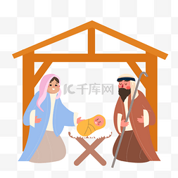圣诞诞生图片_橙色木屋圣诞节nativity scene耶稣诞