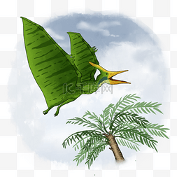 风神图片_手绘风格在树顶上空飞行的绿色翼