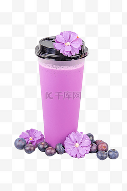 小花装饰蓝莓奶茶