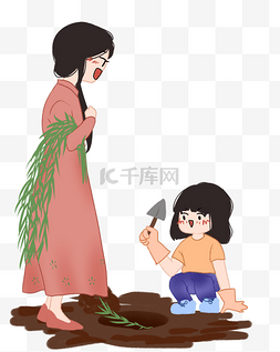 清明插画图片_清明节植树的小女孩