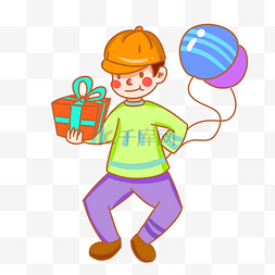 玩具礼物盒图片_拿着气球礼物盒的孩子