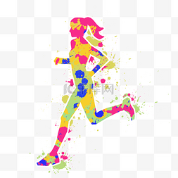 运动涂鸦图片_彩色墨点跑步女孩