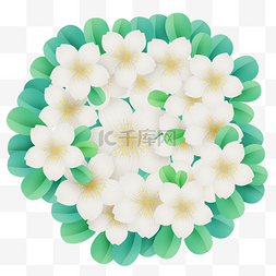 花卉折纸图片_立体白色花朵和叶子