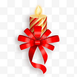 红色条纹蜡烛图片_圣诞节红色蝴蝶结装饰金色条纹蜡