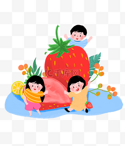 水果主题插画图片_彩色夏日主题人物插画