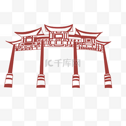 古代拱形门图片_喜庆红色古典拱门