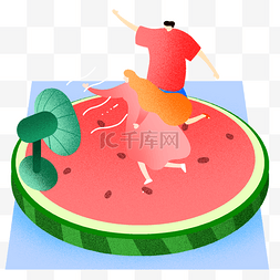 夏季西瓜上的电风扇插画