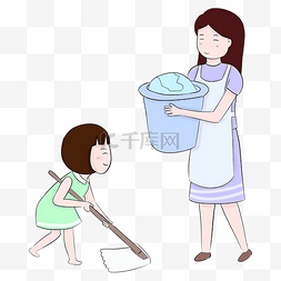 小孩家务图片_母亲节帮妈妈做家务手绘