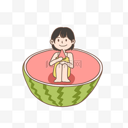 夏日清凉吃西瓜的女孩免抠元素下