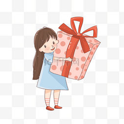 儿童礼物包装盒图片_抱着礼物的小女孩