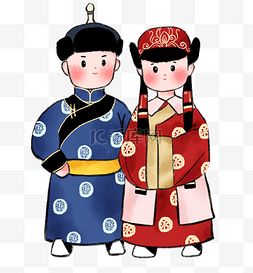 蒙古族蒙族男女可爱卡通