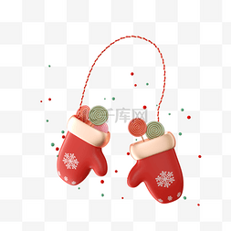 可爱圣诞节手套雪花棒棒糖红色手
