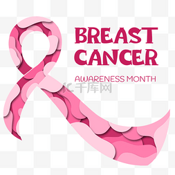 乳腺癌促进粉红色剪纸风格丝带乳