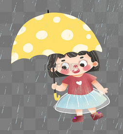 春季春雨小女孩打伞