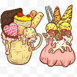 冰淇淋奶昔图片_手绘怪物摇概念可爱冰淇淋