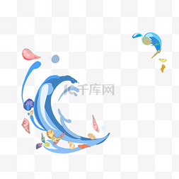 手绘大海图片_海洋生物边框大海框夏天夏季海边