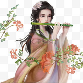 吹笛子古风图片素材_古风吹笛子女子