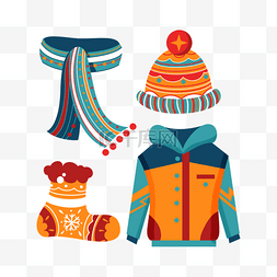 冬季服装手绘素材图片_手绘彩色冬季衣服
