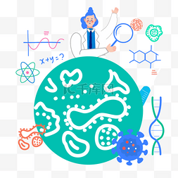 白色基因科技图片_手绘卡通病毒研究插画