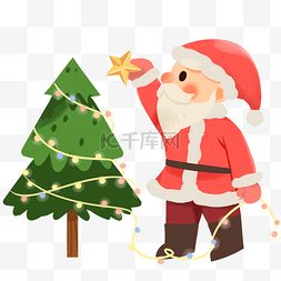 圣诞老人白胡子图片_装饰圣诞树的圣诞老人