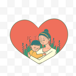 抱着红色爱心图片_母亲节卡通抱着孩子的妈妈
