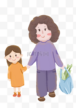 感恩素材图片_慈祥的母亲母亲节牵着着孩子感恩