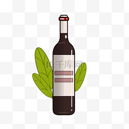 绿叶装饰红酒瓶插画