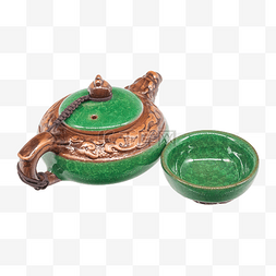 绿色彩釉茶具茶壶茶杯
