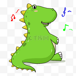 听音乐卡通的图片_听音乐绿色的恐龙插画